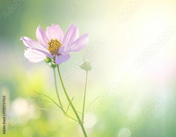 Obraz Delicate pink flower backlit by warm, soft, dreamy light
