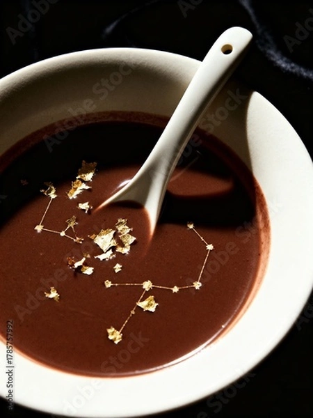Fototapeta Cosmic Chocolate Soup with Golden Constellations. A celestial dessert.