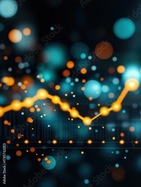 Obraz A vibrant abstract visualization featuring glowing dots and lines, representing data trends and analytics in a dynamic digital landscape.