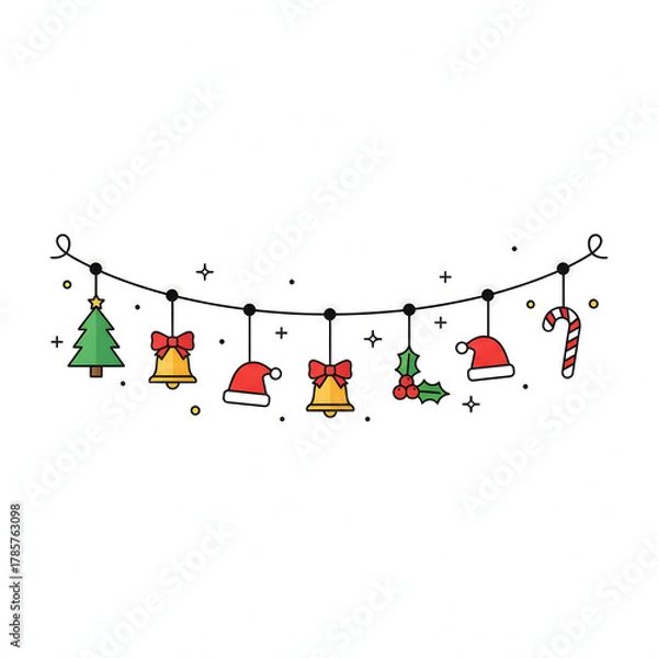 Fototapeta modern Christmas banner or garland, minimalist string of lights