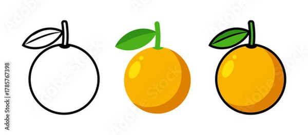 Fototapeta Orange healthy fruit outline style colorful icons on a white background. Vector illustration