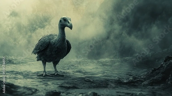 Obraz Extinct Dodo Bird Standing Solemnly in a Misty, Moody Environment