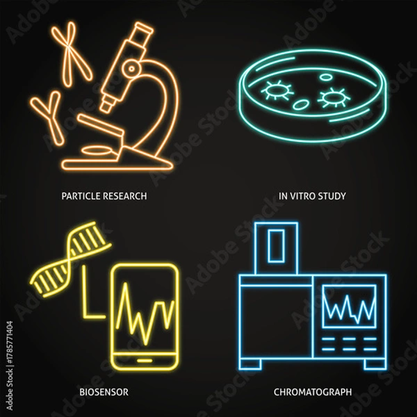 Obraz Laboratory analysis and diagnostics neon icon set