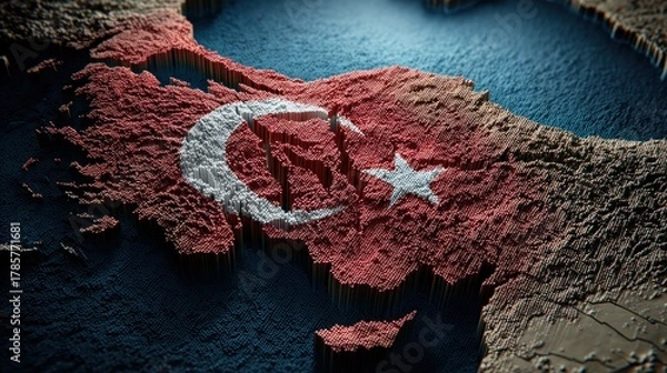 Fototapeta Turkey map with flag overlay rendered on transparent background