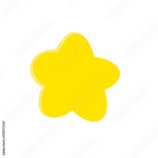 Obraz Cartoon Yellow Star with Drop Shadow on White Background