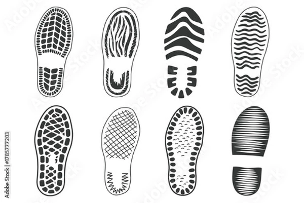 Fototapeta Shoe Print Boot Footstep Silhouette – Grunge Hiking Imprint Vector, Textured Mountain Boot Mark for Outdoor Logo, Trail Sign, Adventure Poster and Wilderness Design