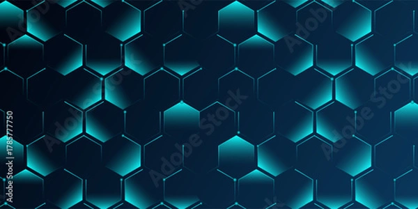 Fototapeta Abstract hexagon blue background banner futuristic business data technology modern concept, polygon shape lines connecting link dark blue contrast