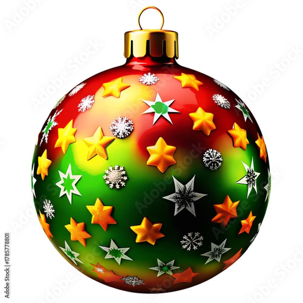 Fototapeta Realistic Christmas Bauble Decoration with Red and Gold Design on Transparent Background