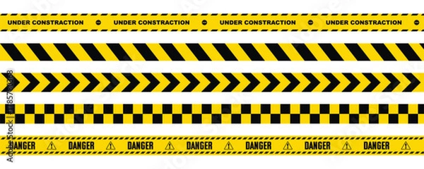 Obraz A series of yellow and black striped lines with the word Danger written on them