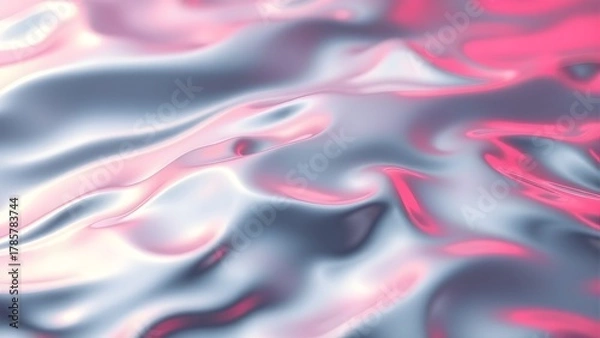 Obraz Abstract flowing iridescent liquid with pink and silver colors, smooth and wavy surface, modern artwork