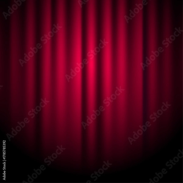 Obraz Red Silk Velvet curtains with focus light Theater cinema vector illustration