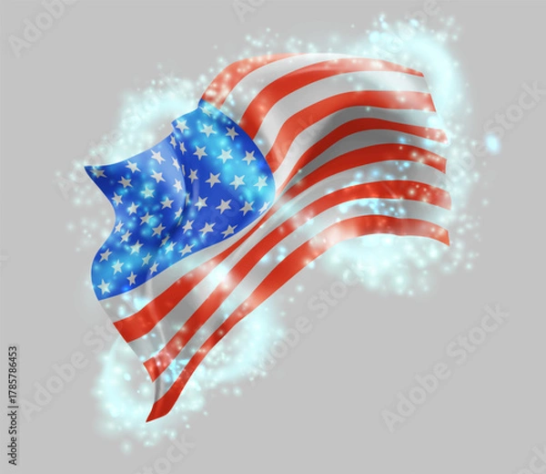 Obraz USA, America, vector 3d flag in whirlwind of magical radiance