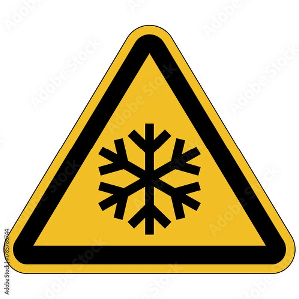 Obraz Low temperature warning sign with snowflake symbol on yellow