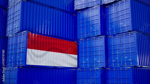 Obraz Cargo shipping container with Monaco flag, shipping and freight transportation of Monaco concept.