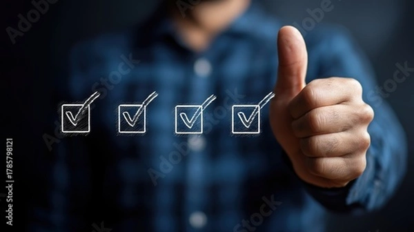 Fototapeta Hand shows sign of top service Quality assurance: Sincere Gesture Reflecting Rigorous Quality Guarantee for Customers