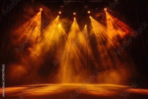 Obraz A stage with yellow and orange spotlights shining down