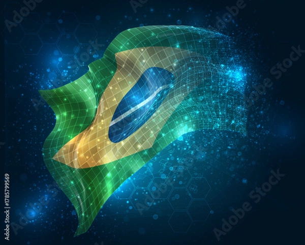 Obraz Brazil, vector 3d flag virtual triangular polygons on a color background