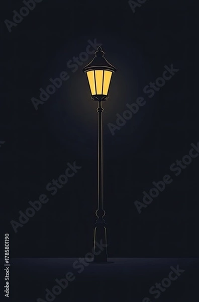 Obraz A street lamp is shining on the left side of an all-black background