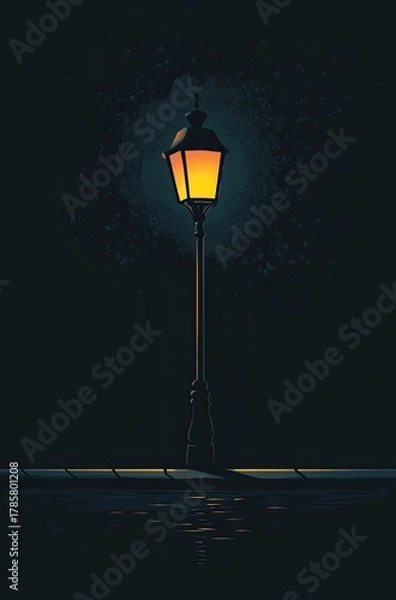 Fototapeta A street lamp is shining on the left side of an all-black background