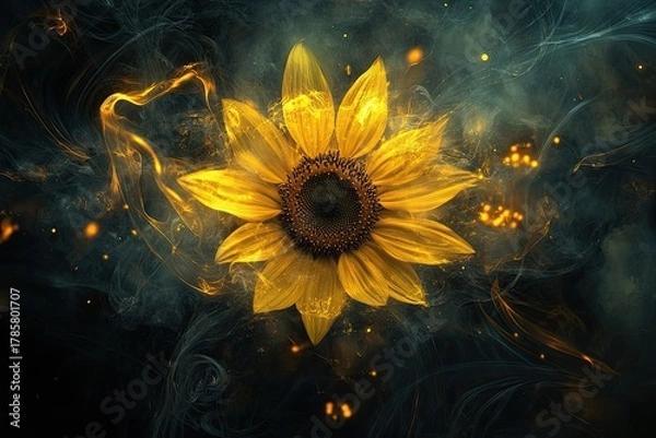 Fototapeta A sunflower made of swirling smoke, creating an ethereal and mysterious atmosphere