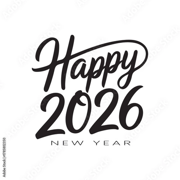 Fototapeta Handwritten Happy 2026 calligraphy vector illustration on white background