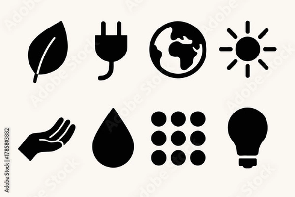 Obraz Set of eco-friendly icons featuring nature, energy, and sustainability symbols