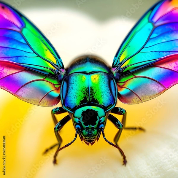 Fototapeta Closeup Dorsal View of a Metallic Green and Purple Beetle isolated on transparent background Closeup Dorsal View of a Metallic Green and Purple Beetle isolated on transparent background