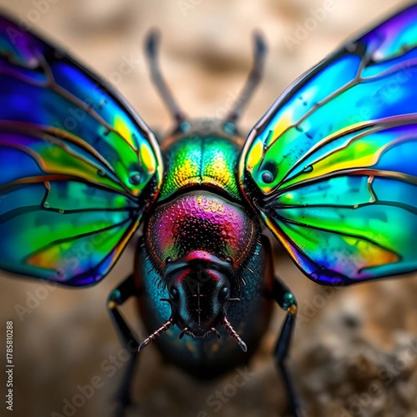 Fototapeta Closeup Dorsal View of a Metallic Green and Purple Beetle isolated on transparent background Closeup Dorsal View of a Metallic Green and Purple Beetle isolated on transparent background