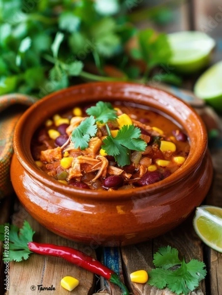 Obraz Savoring the rich flavors of Mexican tamale soup in a rustic setting
