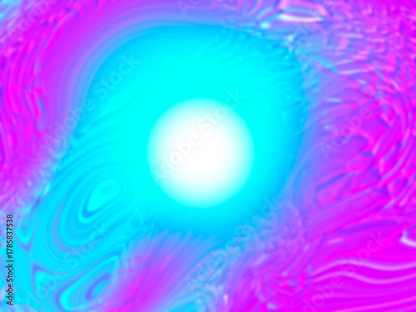 Fototapeta Vibrant pink and blue abstract swirl background with glowing white center light and fluid wave texture design