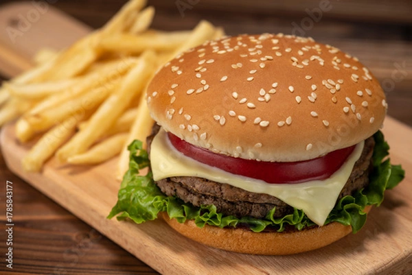 Obraz ハンバーガーとフライドポテト