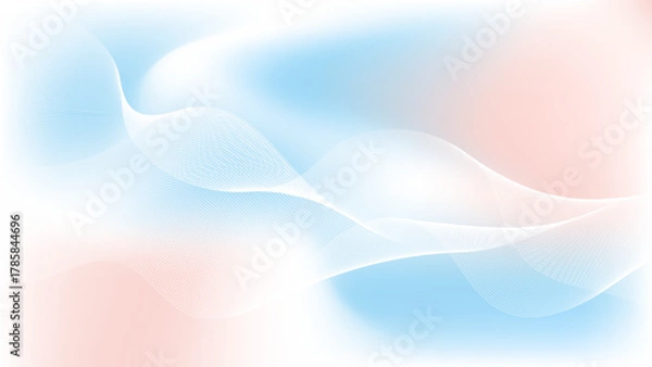 Obraz 青とサーモンピンクのグラデーション　流れる白色のウェーブ　抽象的な背景イメージ素材