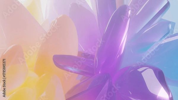 Fototapeta Abstract closeup of iridescent petals in pastel shades of purple, pink, yellow, and blue, with a soft, dreamy focus