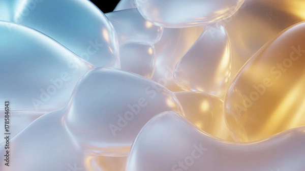 Fototapeta Closeup of translucent soap bubbles with colorful reflections and soft lighting