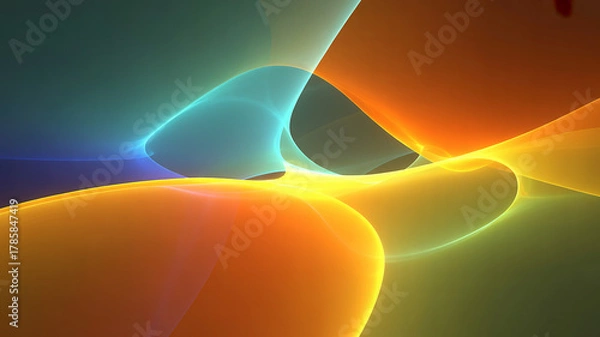 Fototapeta Abstract flowing light forms with vibrant orange, yellow, and blue colors creating a dynamic and energetic composition