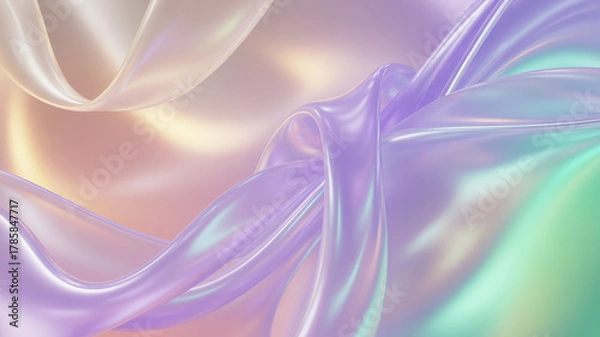 Fototapeta Abstract flowing iridescent fabric with soft pastel colors and gentle curves, creating a dreamy and ethereal aesthetic