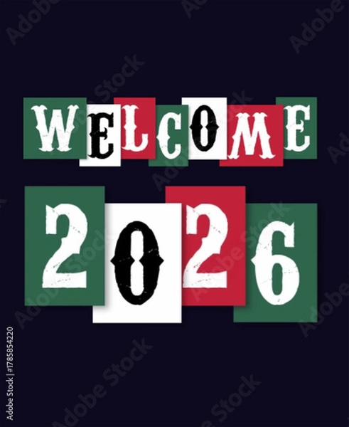 Fototapeta Welcome 2026 Text illustration on Navy Background