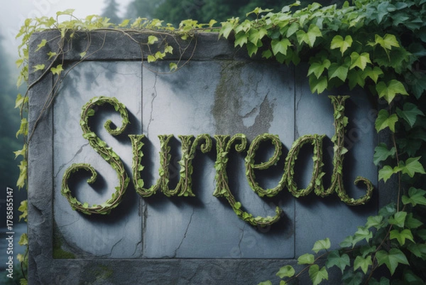 Fototapeta Enchanting surreal garden art with ivy and stone, imagine nature's whispers and whimsical landscapes, perfect for dreamlike designs and earthy elegance inspirations