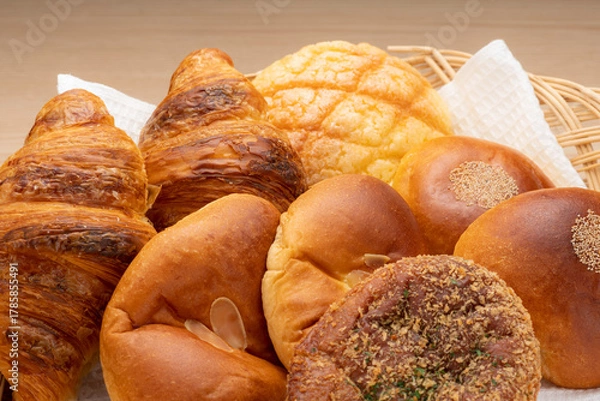 Obraz 菓子パン・惣菜パンの集合【ベーカリー・パン屋イメージ】