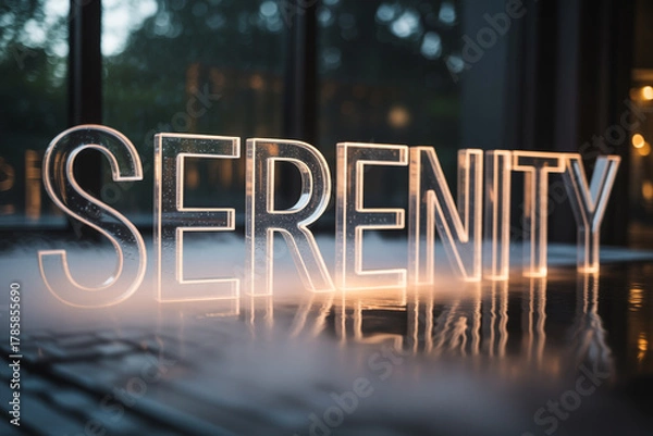 Fototapeta Discover the essence of serenity with this captivating word art, perfect for wellness brands, meditation studios, and spa promotions seeking a tranquil and calming aesthetic