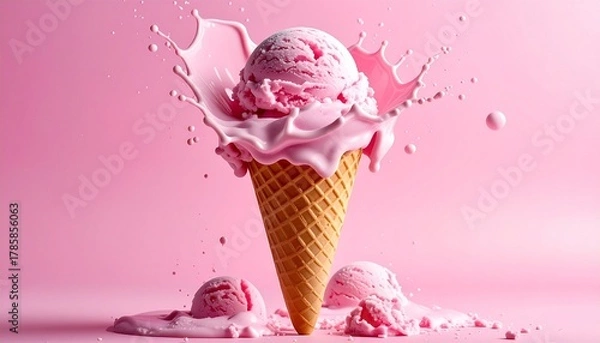 Obraz Strawberry Ice Cream Splash