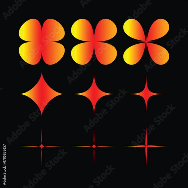 Fototapeta Abstract gradient shapes and sparkling starburst elements evolving in a grid pattern. dynamic graphic illustration design.