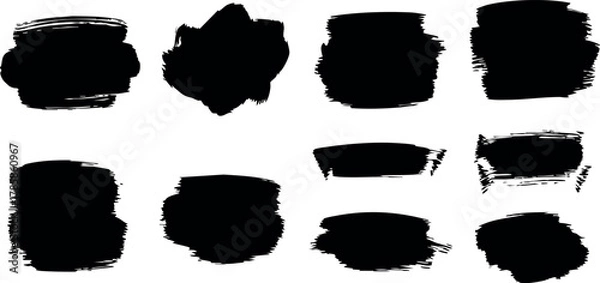 Fototapeta Abstract black brush stroke shapes vector set for creative design and art projects 