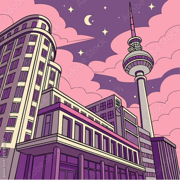 Fototapeta Surreal Retro-Futuristic Dreamscape with Pixel Skies