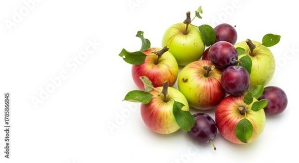 Obraz Zero Waste Fruit Set: Apples, Plums on White background 