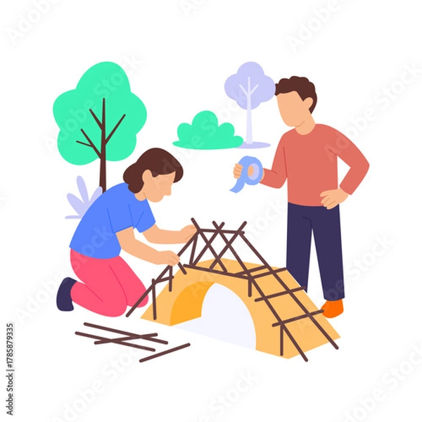 Obraz Building A Bridge, creating teamwork structure with materials