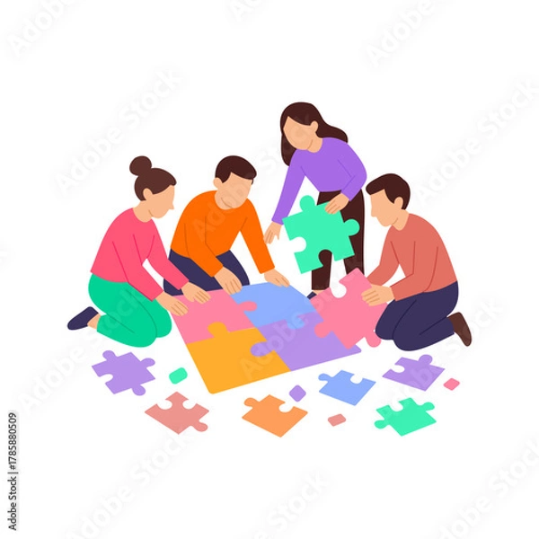 Obraz Puzzle Solving, working together to complete patterns