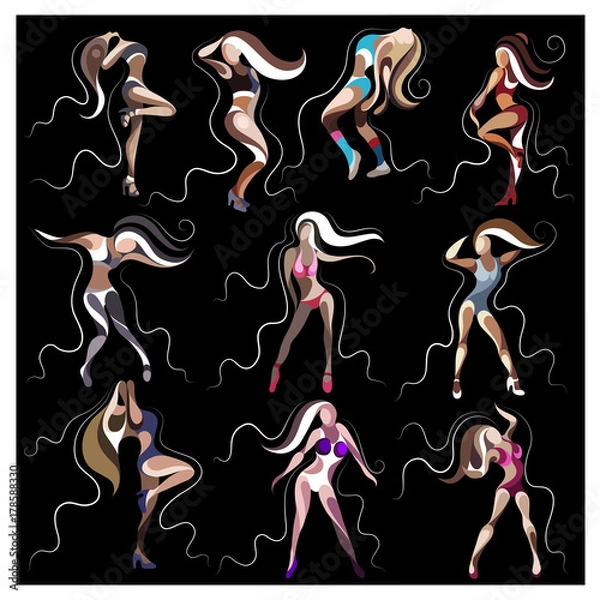 Fototapeta Set of graphical illustrations with a dancer woman 2
