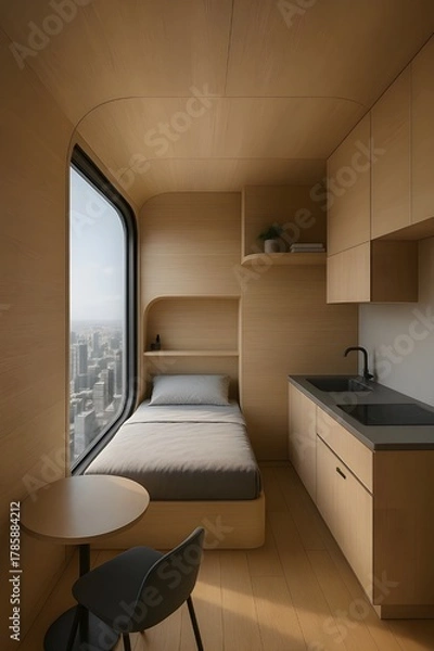 Fototapeta modern pod apartment with panoramic city view in high rise