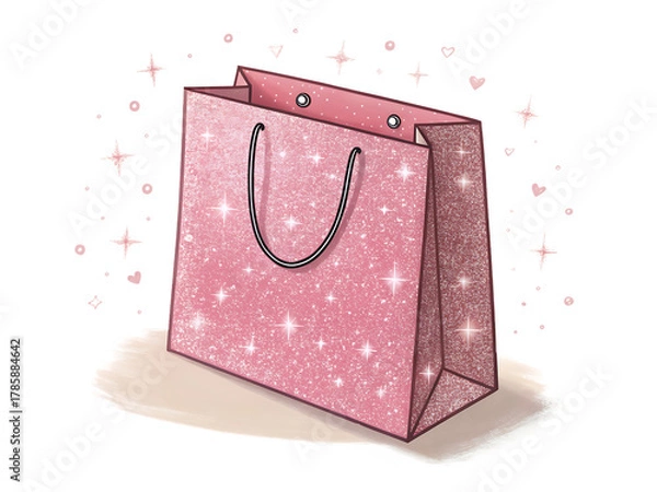 Fototapeta Sparkling pink gift bag with starry accents isolated on transparent background